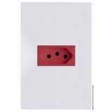 Conjunto Tomada 20a Vermelho Horizontal 4x2 - RECTA BRANCO GLOSS